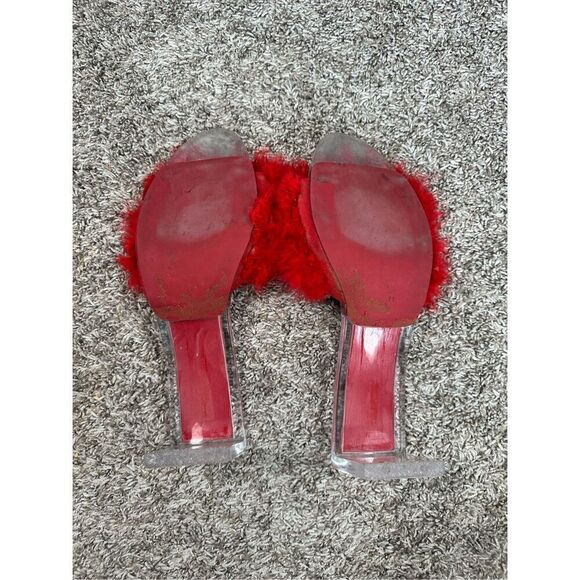 JEFFREY CAMPBELL Luxuries Feather Sandal Acrylic Heels Red Genuine Feathers 11 - Picture 5 of 15